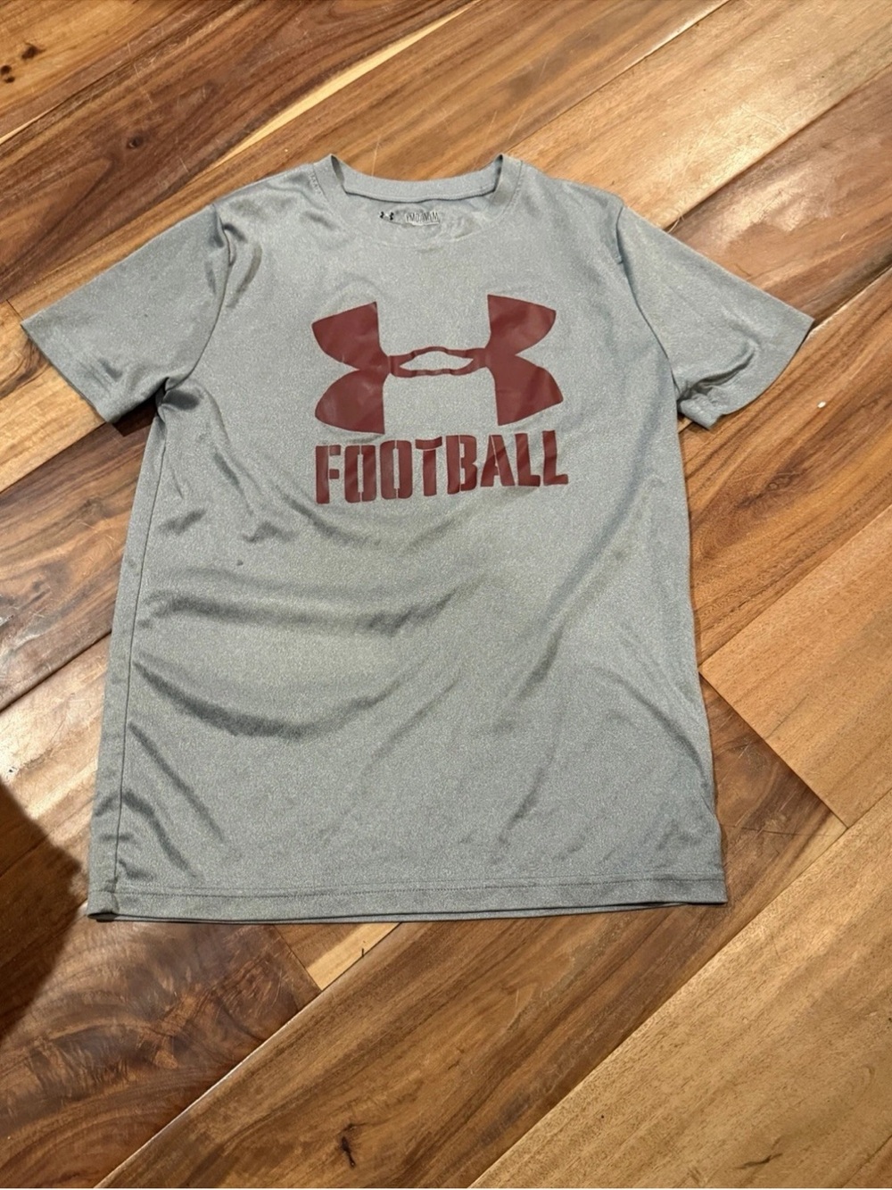 Under Armour Gray Short Sleeve Football Logo Tee with Maroon Print